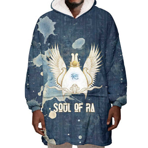 Bennu Ancient Egyptian Wearable Blanket Hoodie with Deep Blue Ink Wash, Winged Bennu Bird and Soul of Ra - African Pride