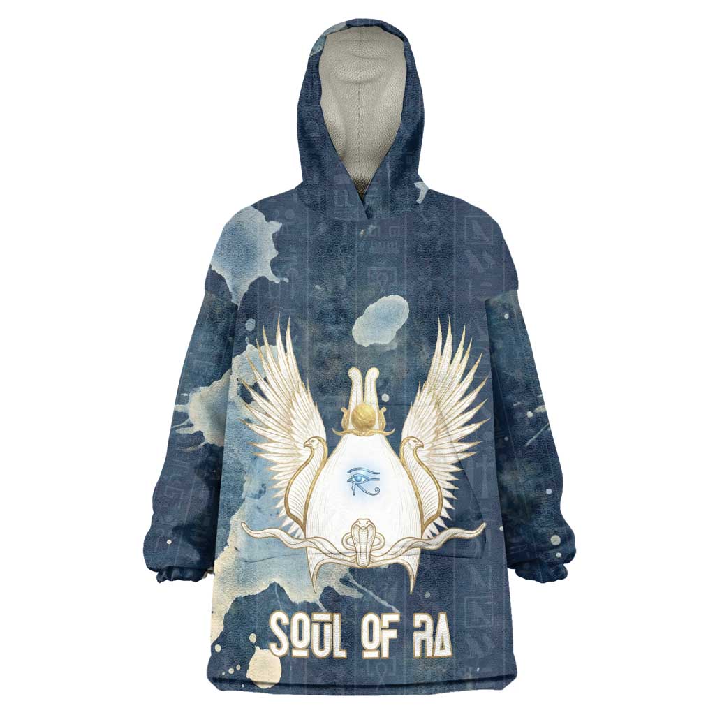 Bennu Ancient Egyptian Wearable Blanket Hoodie with Deep Blue Ink Wash, Winged Bennu Bird and Soul of Ra - African Pride