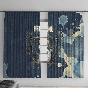 Bennu Ancient Egyptian Window Curtain with Deep Blue Ink Wash, Winged Bennu Bird and Soul of Ra - African Pride