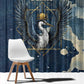 Bennu Ancient Egyptian Window Curtain with Deep Blue Ink Wash, Winged Bennu Bird and Soul of Ra - African Pride