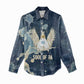 Bennu Ancient Egyptian Women Casual Shirt with Deep Blue Ink Wash, Winged Bennu Bird and Soul of Ra - African Pride