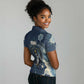 Bennu Ancient Egyptian Women Polo Shirt with Deep Blue Ink Wash, Winged Bennu Bird and Soul of Ra - African Pride