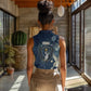 Bennu Ancient Egyptian Women Sleeveless Polo Shirt with Deep Blue Ink Wash, Winged Bennu Bird and Soul of Ra - African Pride