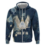 Bennu Ancient Egyptian Zip Hoodie with Deep Blue Ink Wash, Winged Bennu Bird and Soul of Ra - African Pride