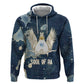 Bennu Ancient Egyptian Zip Hoodie with Deep Blue Ink Wash, Winged Bennu Bird and Soul of Ra - African Pride