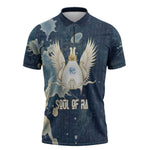 Bennu Ancient Egyptian Zipper Polo Shirt with Deep Blue Ink Wash, Winged Bennu Bird and Soul of Ra - African Pride