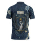 Bennu Ancient Egyptian Zipper Polo Shirt with Deep Blue Ink Wash, Winged Bennu Bird and Soul of Ra - African Pride