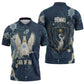 Bennu Ancient Egyptian Zipper Polo Shirt with Deep Blue Ink Wash, Winged Bennu Bird and Soul of Ra - African Pride