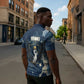 Bennu Ancient Egyptian Zipper Polo Shirt with Deep Blue Ink Wash, Winged Bennu Bird and Soul of Ra - African Pride