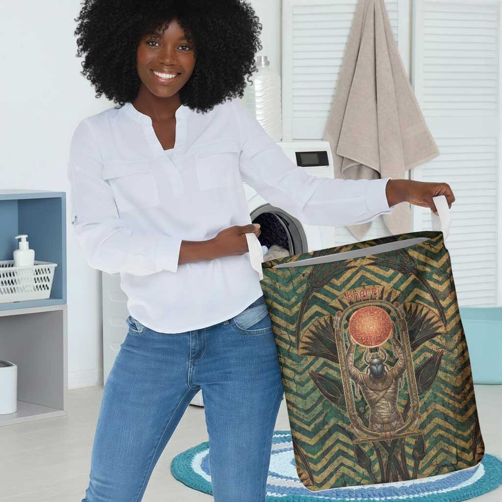 Khepri Laundry Basket Ancient Egyptian Chevron, Scarab Ankh and Winged Khepri Guardian Motif - African Pride