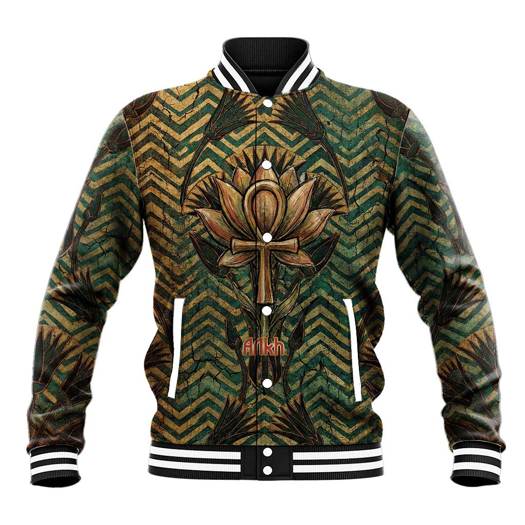 Khepri Baseball Jacket Ancient Egyptian Chevron, Scarab Ankh and Winged Khepri Guardian Motif - African Pride