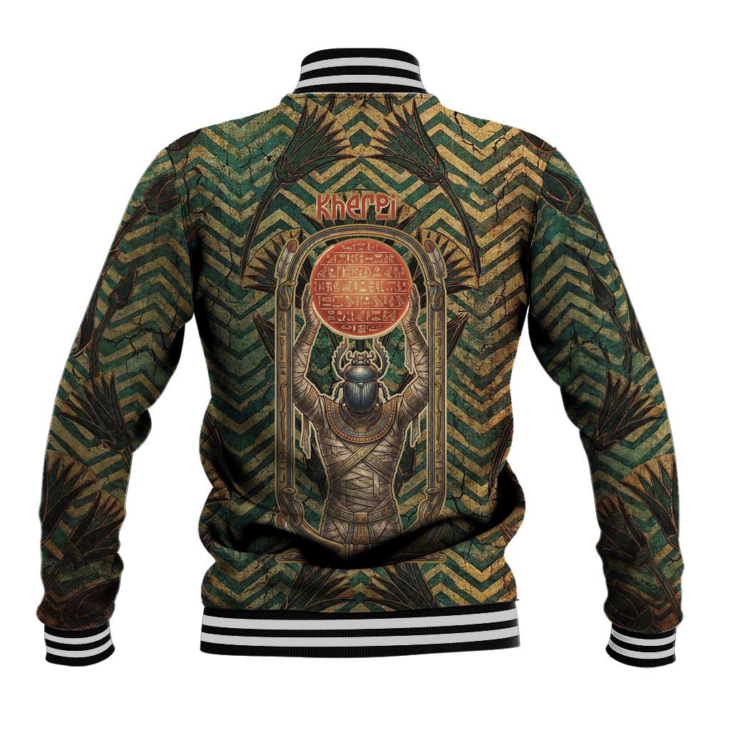 Khepri Baseball Jacket Ancient Egyptian Chevron, Scarab Ankh and Winged Khepri Guardian Motif - African Pride