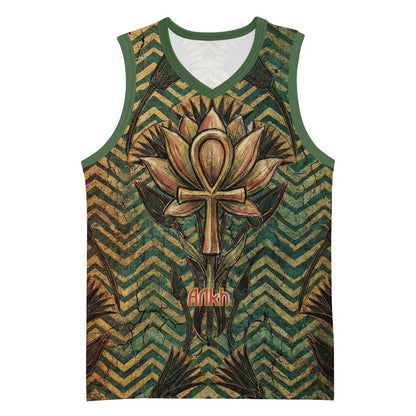 Khepri Basketball Jersey Ancient Egyptian Chevron, Scarab Ankh and Winged Khepri Guardian Motif - African Pride