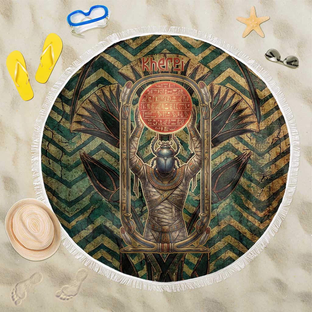 Khepri Beach Blanket Ancient Egyptian Chevron, Scarab Ankh and Winged Khepri Guardian Motif - African Pride