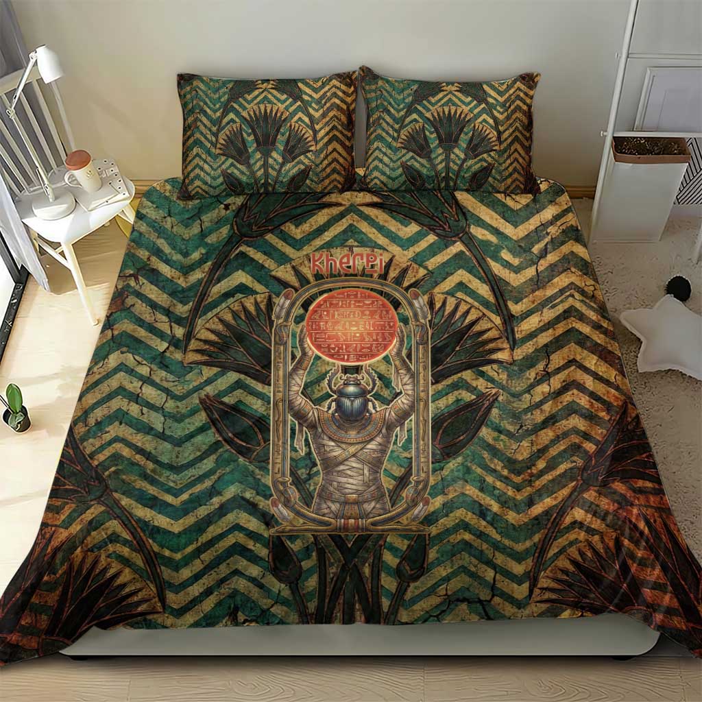 Khepri Bedding Set Ancient Egyptian Chevron, Scarab Ankh and Winged Khepri Guardian Motif - African Pride