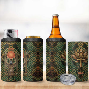 Khepri 4 in 1 Can Cooler Tumbler Ancient Egyptian Chevron, Scarab Ankh and Winged Khepri Guardian Motif - African Pride