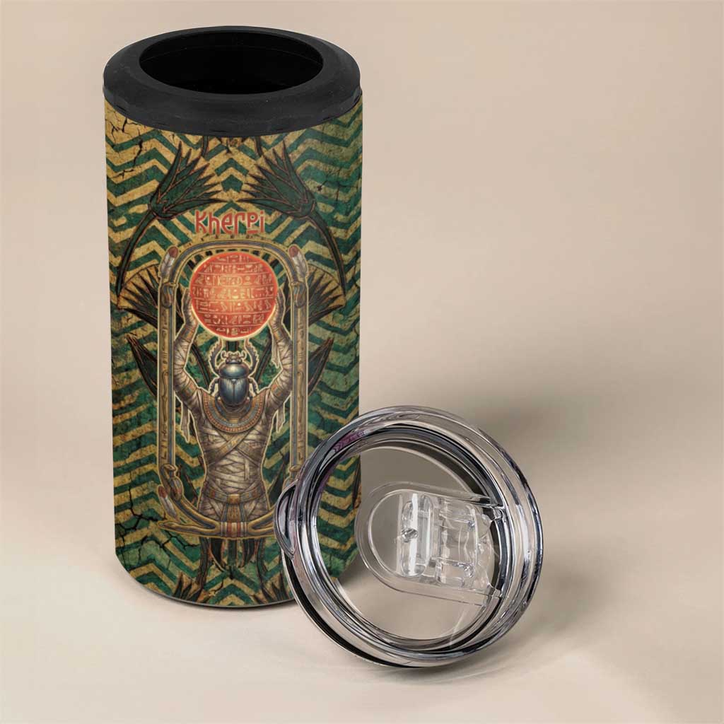 Khepri 4 in 1 Can Cooler Tumbler Ancient Egyptian Chevron, Scarab Ankh and Winged Khepri Guardian Motif - African Pride