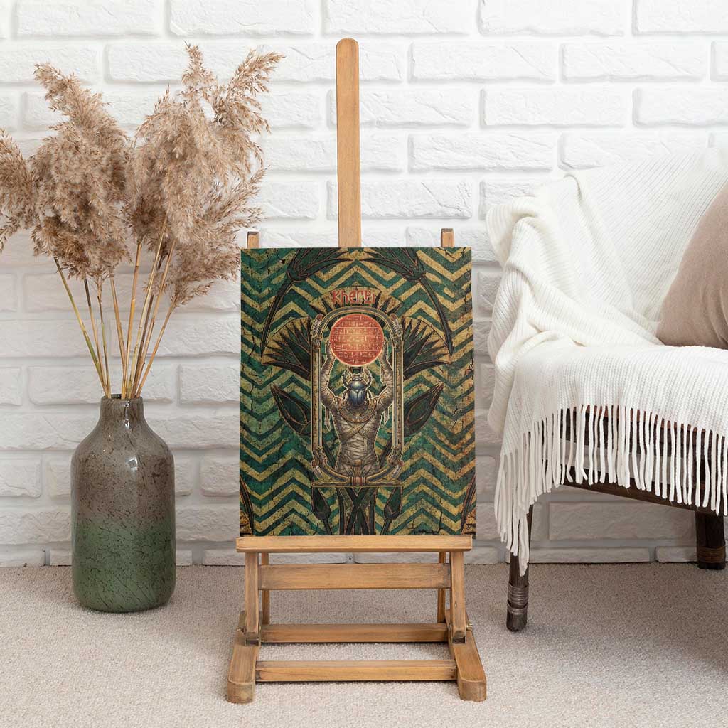 Khepri Canvas Wall Art Ancient Egyptian Chevron, Scarab Ankh and Winged Khepri Guardian Motif - African Pride