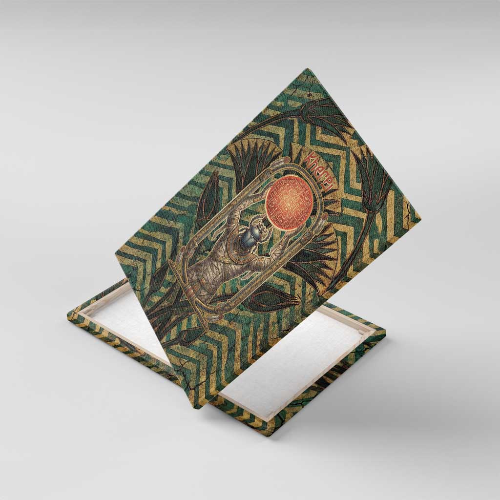 Khepri Canvas Wall Art Ancient Egyptian Chevron, Scarab Ankh and Winged Khepri Guardian Motif - African Pride