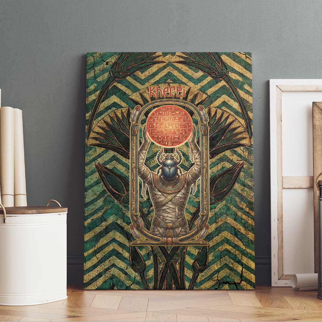 Khepri Canvas Wall Art Ancient Egyptian Chevron, Scarab Ankh and Winged Khepri Guardian Motif - African Pride