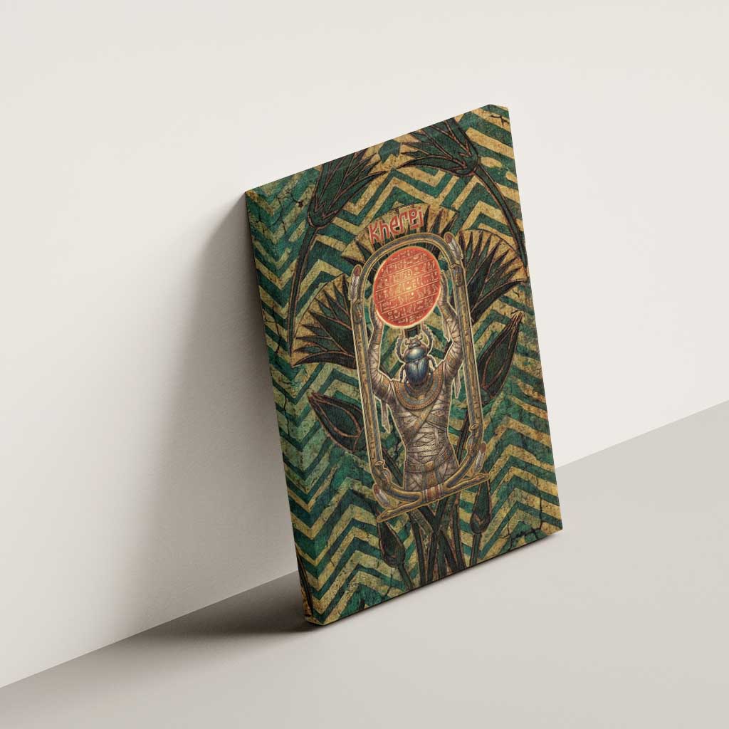Khepri Canvas Wall Art Ancient Egyptian Chevron, Scarab Ankh and Winged Khepri Guardian Motif - African Pride