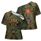 Khepri Cross Shoulder Shirt Ancient Egyptian Chevron, Scarab Ankh and Winged Khepri Guardian Motif - African Pride
