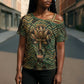 Khepri Cross Shoulder Shirt Ancient Egyptian Chevron, Scarab Ankh and Winged Khepri Guardian Motif - African Pride