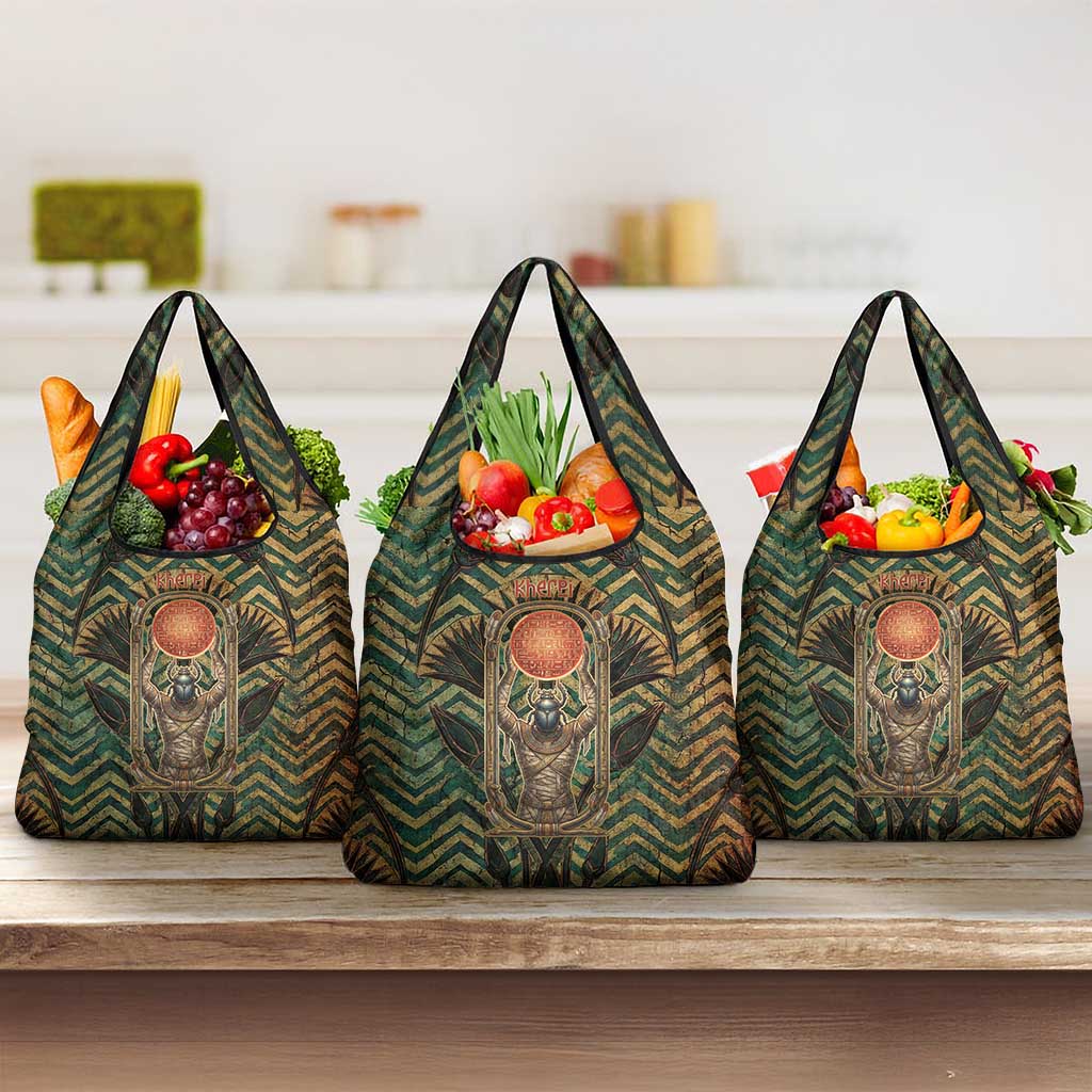 Khepri Grocery Bag Ancient Egyptian Chevron, Scarab Ankh and Winged Khepri Guardian Motif - African Pride