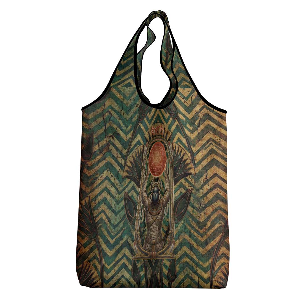 Khepri Grocery Bag Ancient Egyptian Chevron, Scarab Ankh and Winged Khepri Guardian Motif - African Pride