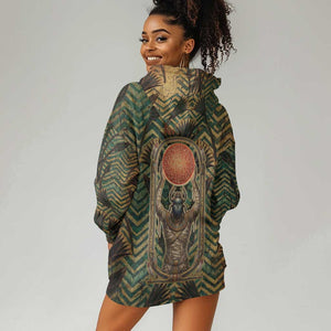 Khepri Hoodie Dress Ancient Egyptian Chevron, Scarab Ankh and Winged Khepri Guardian Motif - African Pride