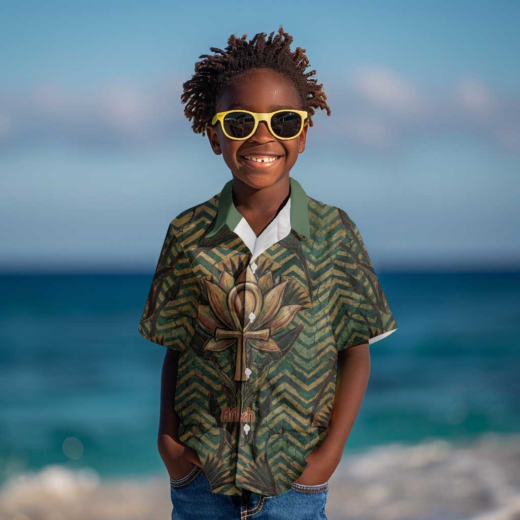 Khepri Kid Hawaiian Shirt Ancient Egyptian Chevron, Scarab Ankh and Winged Khepri Guardian Motif - African Pride
