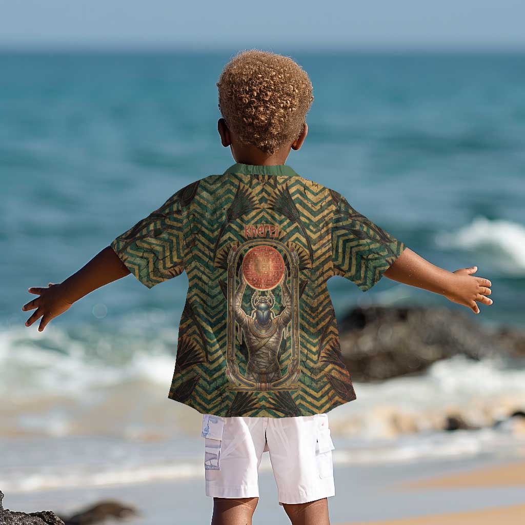 Khepri Kid Hawaiian Shirt Ancient Egyptian Chevron, Scarab Ankh and Winged Khepri Guardian Motif - African Pride