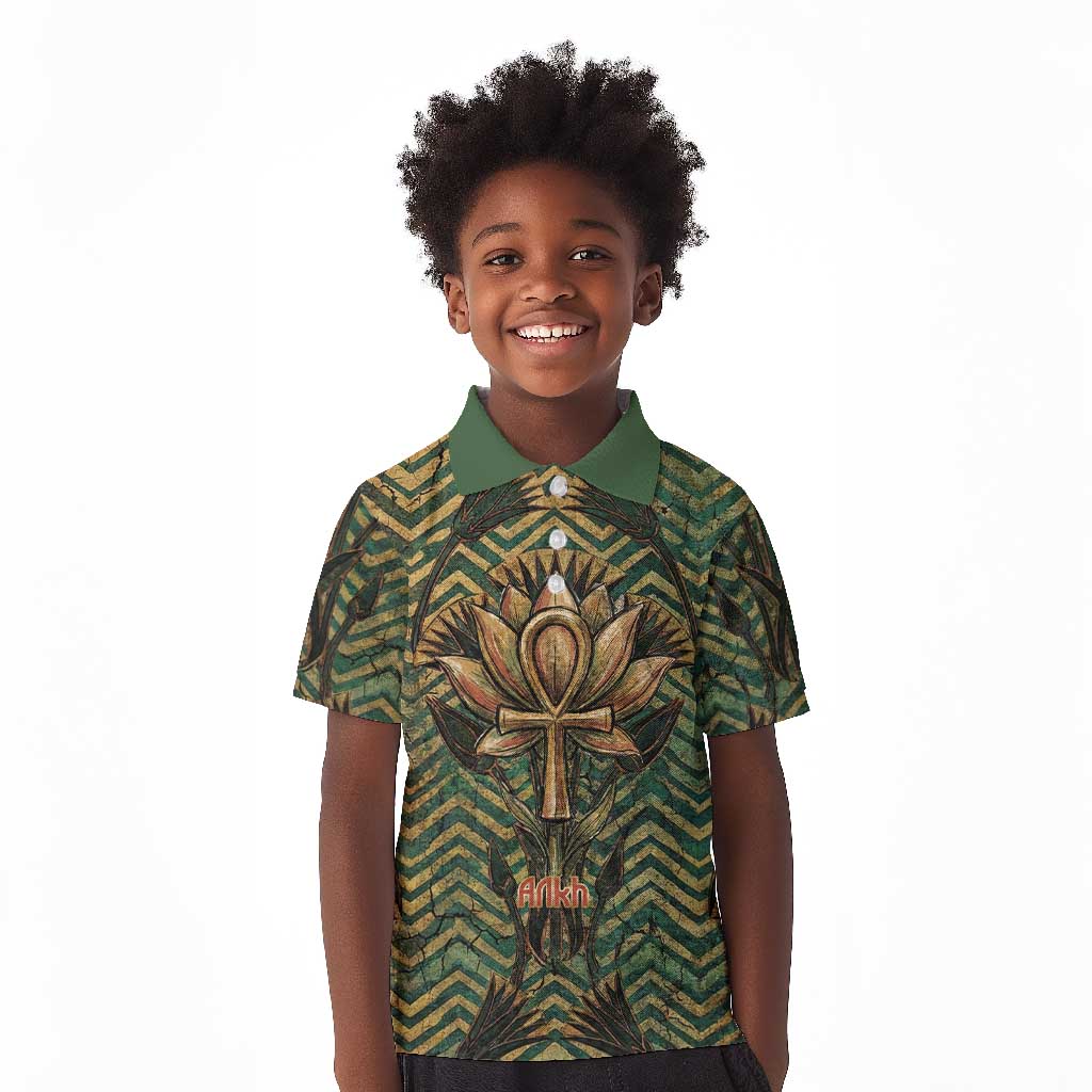 Khepri Kid Polo Shirt Ancient Egyptian Chevron, Scarab Ankh and Winged Khepri Guardian Motif - African Pride