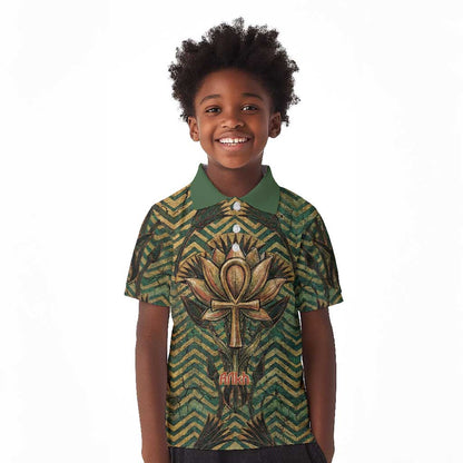 Khepri Kid Polo Shirt Ancient Egyptian Chevron, Scarab Ankh and Winged Khepri Guardian Motif - African Pride