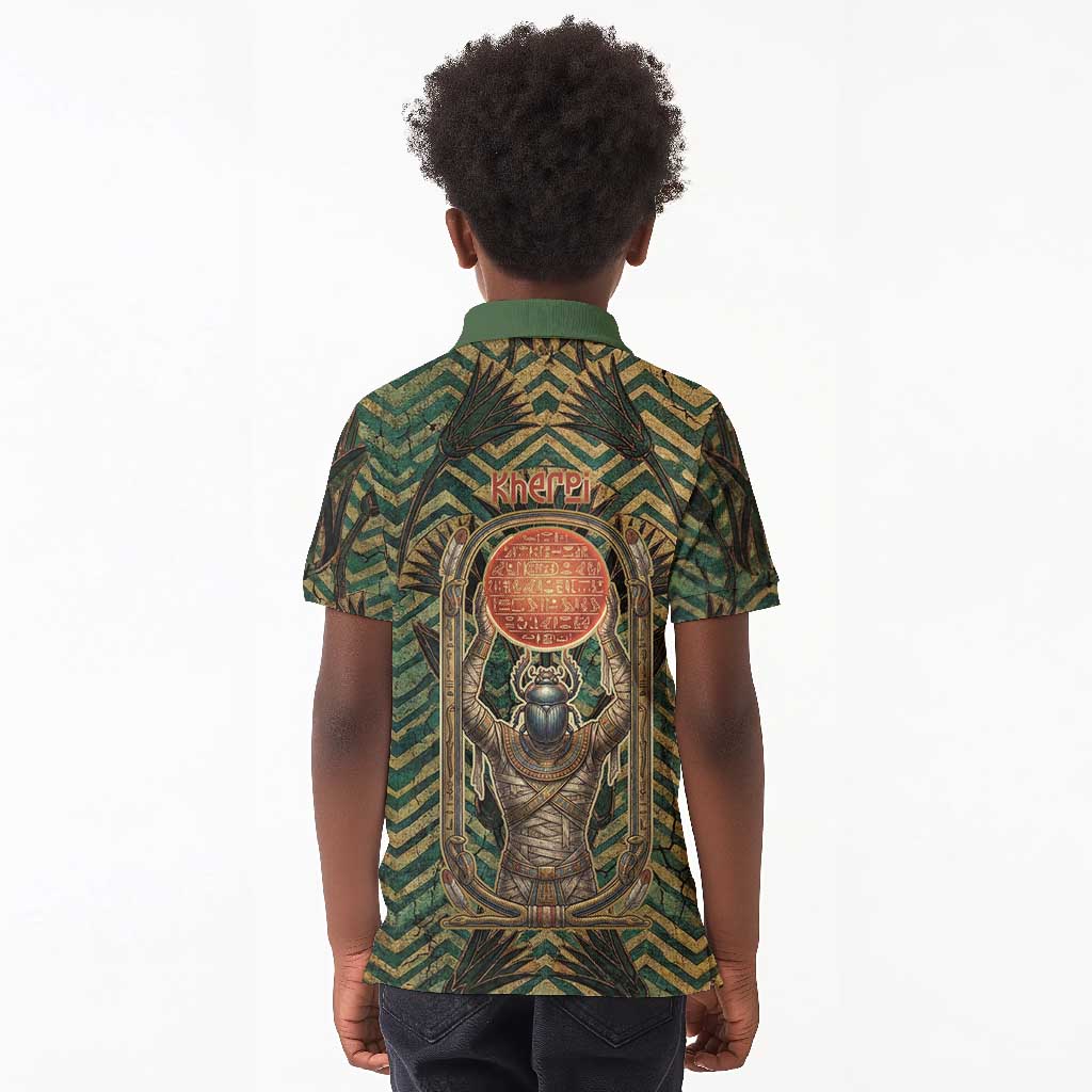 Khepri Kid Polo Shirt Ancient Egyptian Chevron, Scarab Ankh and Winged Khepri Guardian Motif - African Pride