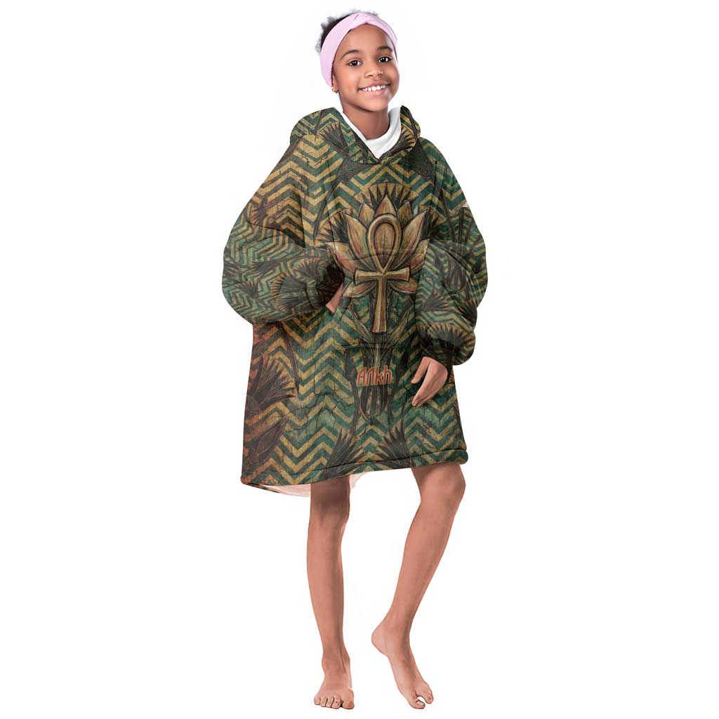 Khepri Kid Wearable Blanket Hoodie Ancient Egyptian Chevron, Scarab Ankh and Winged Khepri Guardian Motif - African Pride
