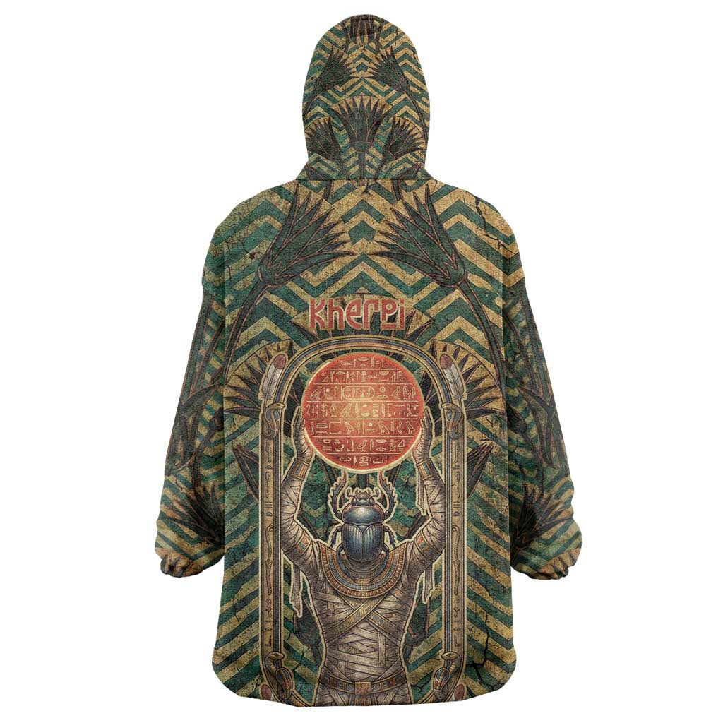 Khepri Kid Wearable Blanket Hoodie Ancient Egyptian Chevron, Scarab Ankh and Winged Khepri Guardian Motif - African Pride
