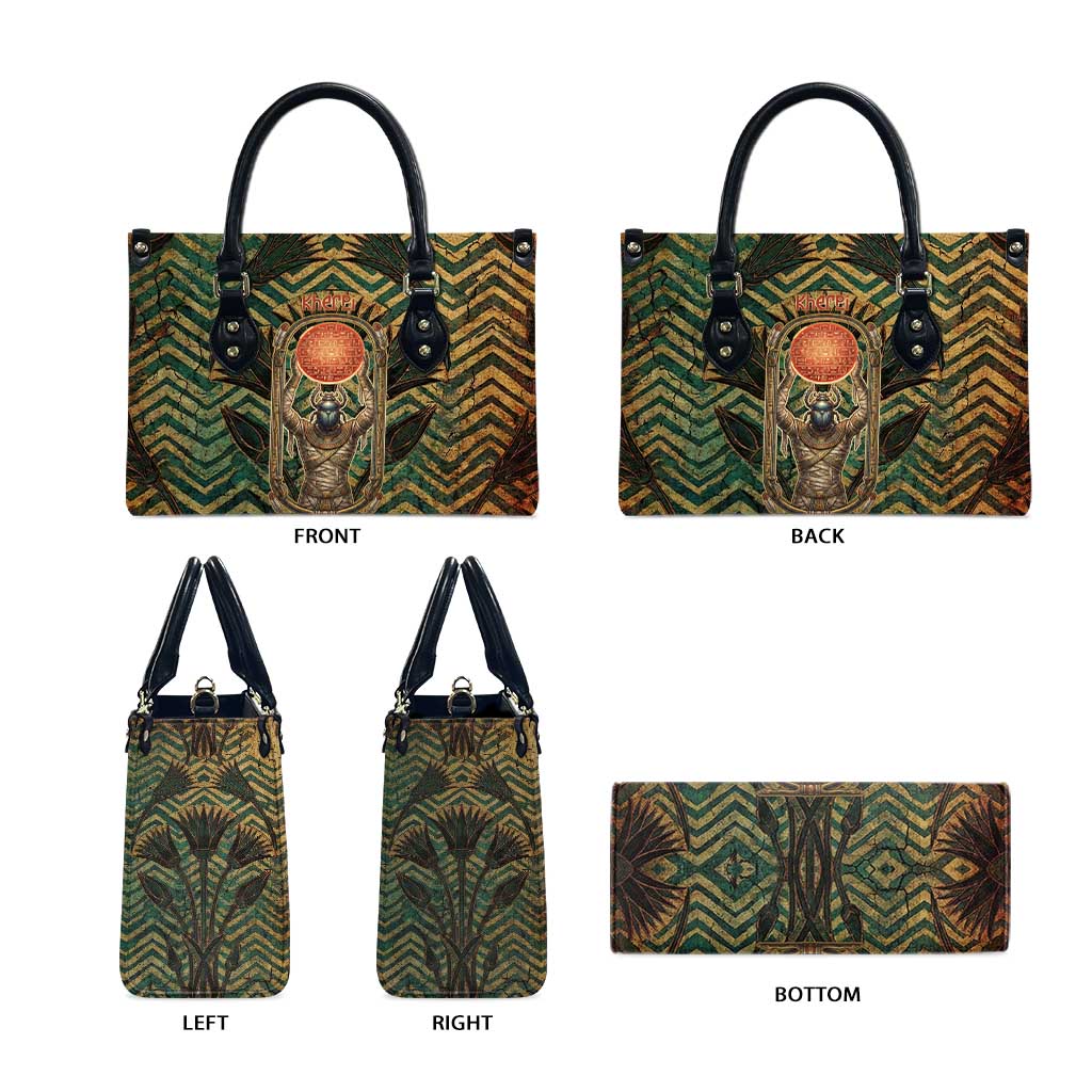 Khepri Leather Bag Ancient Egyptian Chevron, Scarab Ankh and Winged Khepri Guardian Motif - African Pride
