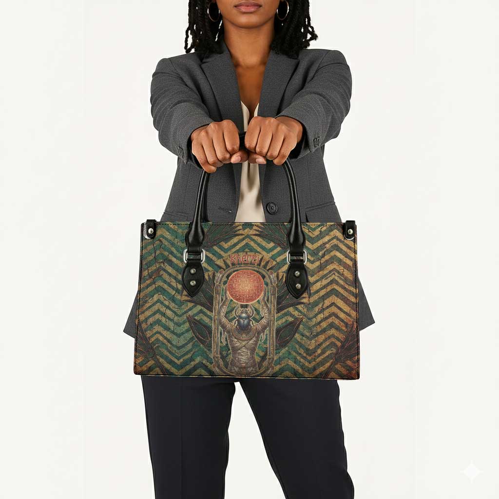 Khepri Leather Bag Ancient Egyptian Chevron, Scarab Ankh and Winged Khepri Guardian Motif - African Pride