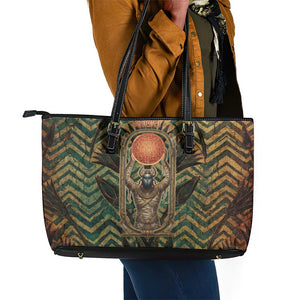 Khepri Leather Tote Bag Ancient Egyptian Chevron, Scarab Ankh and Winged Khepri Guardian Motif - African Pride