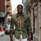 Khepri Long Sleeve Button Shirt Ancient Egyptian Chevron, Scarab Ankh and Winged Khepri Guardian Motif - African Pride