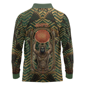 Khepri Long Sleeve Polo Shirt Ancient Egyptian Chevron, Scarab Ankh and Winged Khepri Guardian Motif - African Pride
