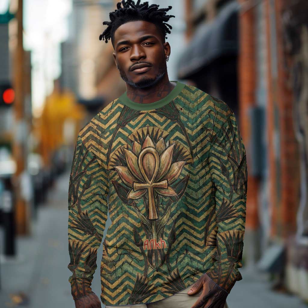 Khepri Long Sleeve Shirt Ancient Egyptian Chevron, Scarab Ankh and Winged Khepri Guardian Motif - African Pride