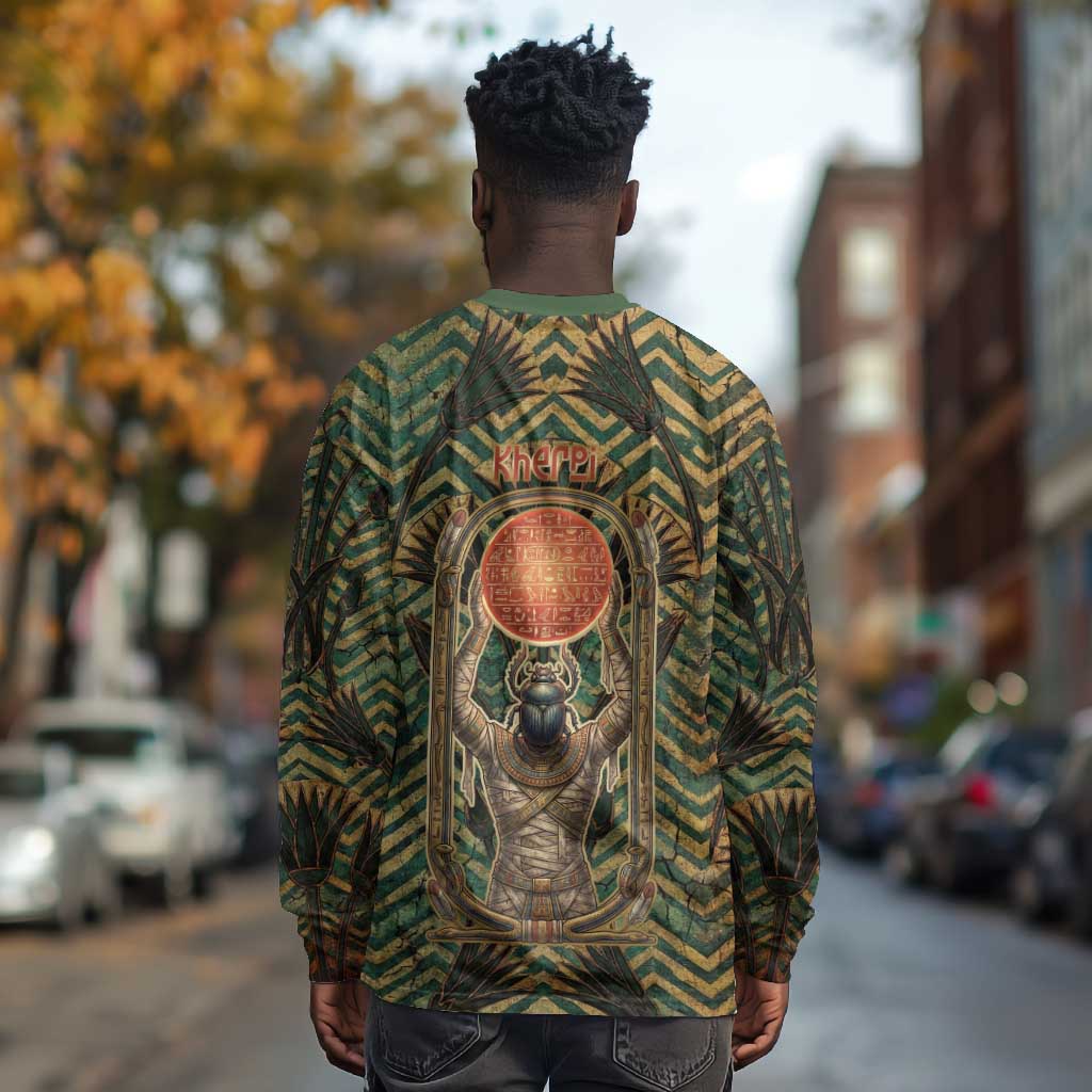 Khepri Long Sleeve Shirt Ancient Egyptian Chevron, Scarab Ankh and Winged Khepri Guardian Motif - African Pride