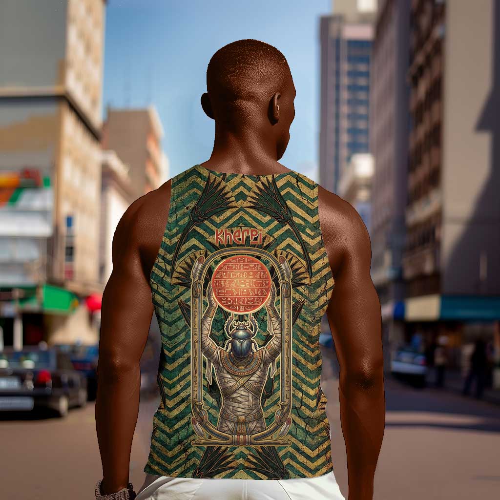 Khepri Men Tank Top Ancient Egyptian Chevron, Scarab Ankh and Winged Khepri Guardian Motif - African Pride