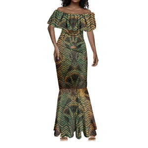 Khepri Mermaid Dress Ancient Egyptian Chevron, Scarab Ankh and Winged Khepri Guardian Motif - African Pride