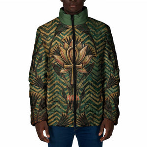 Khepri Padded Jacket Ancient Egyptian Chevron, Scarab Ankh and Winged Khepri Guardian Motif - African Pride