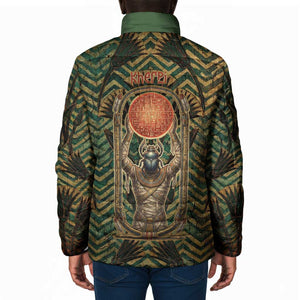 Khepri Padded Jacket Ancient Egyptian Chevron, Scarab Ankh and Winged Khepri Guardian Motif - African Pride