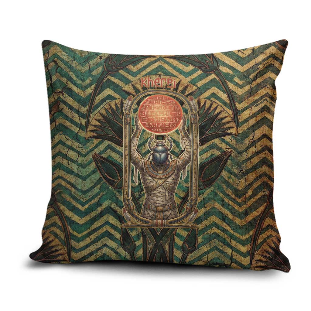 Khepri Pillow Cover Ancient Egyptian Chevron, Scarab Ankh and Winged Khepri Guardian Motif - African Pride