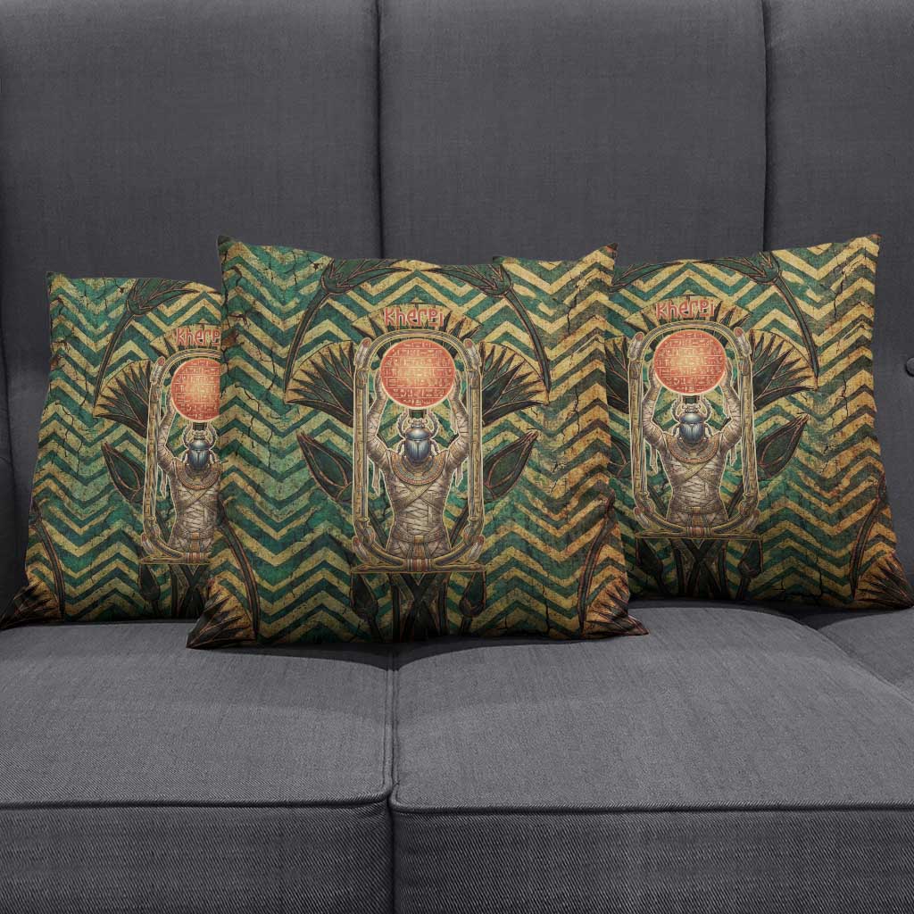 Khepri Pillow Cover Ancient Egyptian Chevron, Scarab Ankh and Winged Khepri Guardian Motif - African Pride